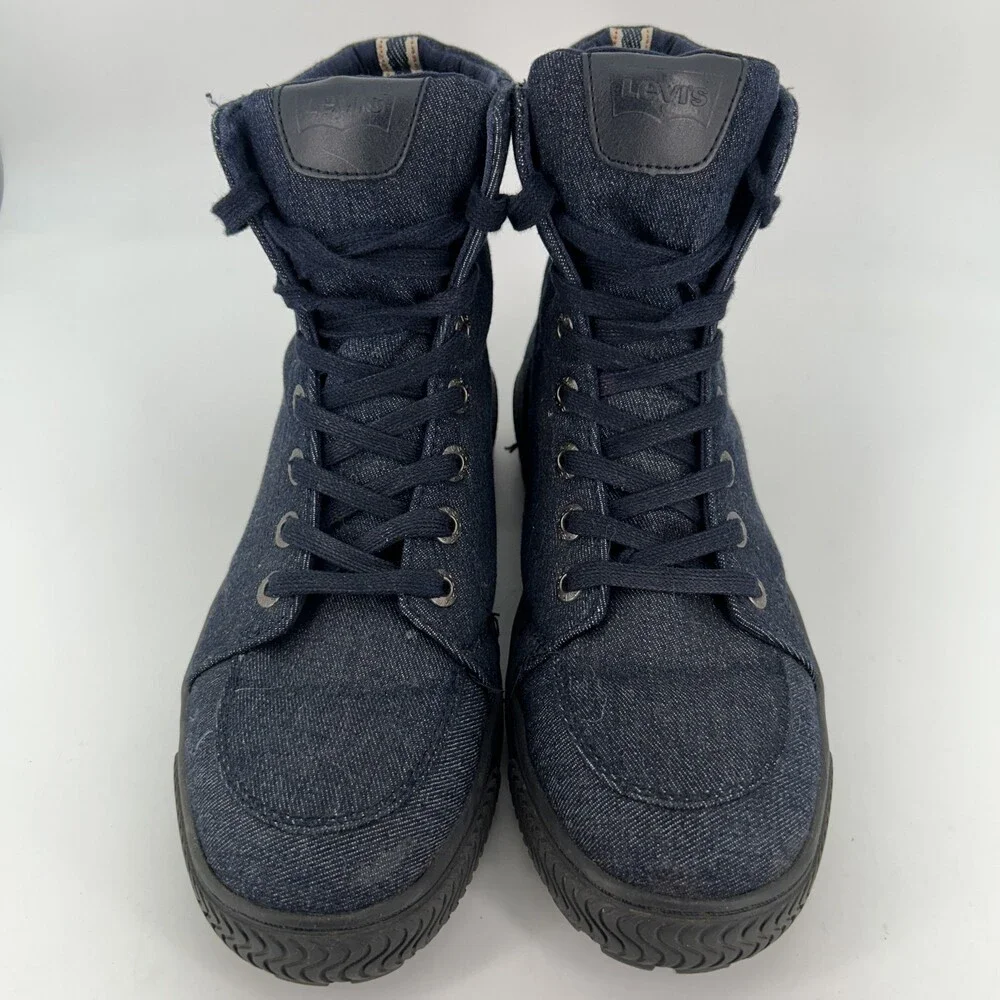 Levis Boots Mens Size 7 Blue Denim Combat Lace Up Ankle Casual Rugged Sole